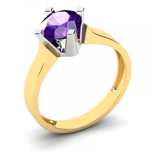 Klasyczny pierścionek złoty z fioletową cyrkonią 