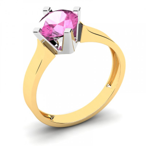 Klasyczny pierścionek złoty z różową cyrkonią 