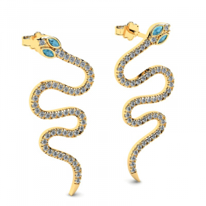 Kolczyki złote węże z błękitnymi cyrkoniami