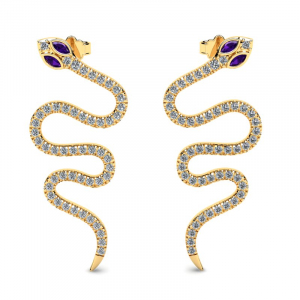 Kolczyki złote węże z fioletowymi cyrkoniami