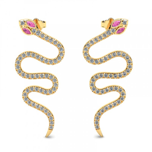 Kolczyki złote węże z różowymi cyrkoniami