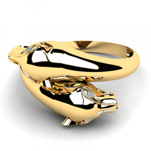 Pierścionek złoty błyszczące pantery z cyrkoniami