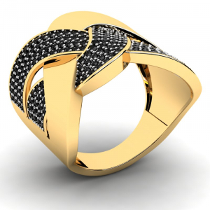 Szeroki pierścionek złoty czarne cyrkonie 14kr