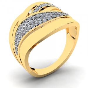 Szeroki pierścionek złoty błyszczący z cyrkoniami