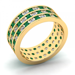 Obrączka złota szeroka z zielonymi cyrkoniami