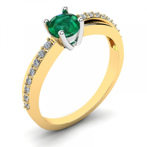 Pierścionek złoty zaręczynowy zielona cyrkonia 