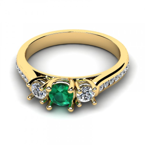 Pierścionek złoty z zieloną cyrkonią 4mm