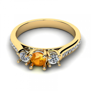 Pierścionek złoty pomarańczowa cyrkonia 4mm