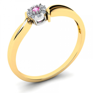 Pierścionek złoty z różową cyrkonią na zaręczyny 