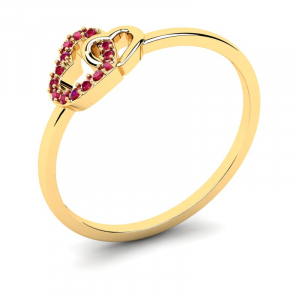 Pierścionek złoty zaręczynowe serca z rubinami 