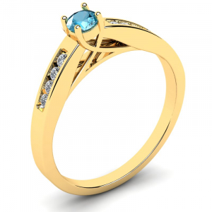 Pierścionek złoty zaręczynowy z niebieską cyrkonią 