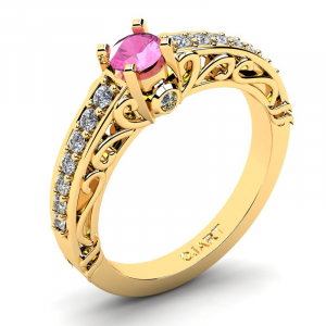 Pierścionek złoty z różową cyrkonią 4mm