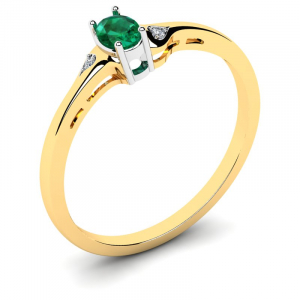 Pierścionek złoty zaręczynowy z zieloną cyrkonią