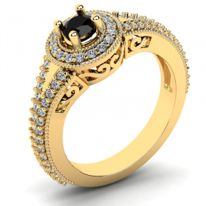 Pierścionek złoty zaręczynowy z czarną cyrkonią 