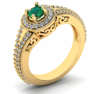 Pierścionek złoty zaręczynowy z zieloną cyrkonią 