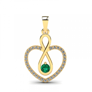 Wisiorek złoty serce infinity zielona cyrkonia