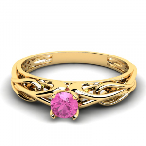 Pierścionek złoty zawijany z różową cyrkonią 4mm 