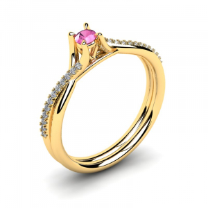 Pierścionek złoty zawijany z różową cyrkonią 3mm 
