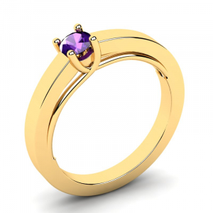 Klasyczny pierścionek złoty fioletowa cyrkonia