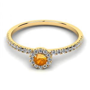 Pierścionek złoty halo pomarańczowa cyrkonia 3mm 