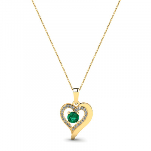Naszyjnik złoty serce z zieloną cyrkonią