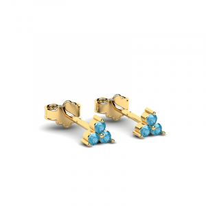 Kolczyki złote trzy błękitne cyrkonie 1.5mm 14kr