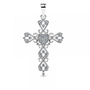 Krzyż z białego złota z cyrkoniami 14kr