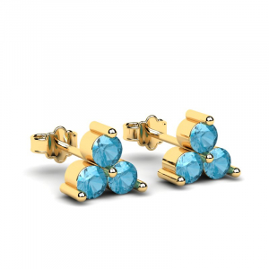 Kolczyki złote trzy błękitne cyrkonie 3mm 14kr