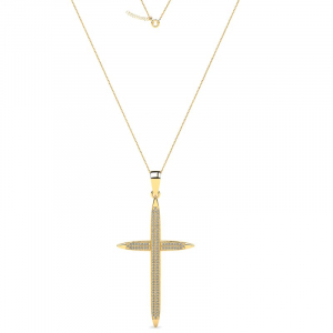 Naszyjnik złoty krzyż 45mm z cyrkoniami