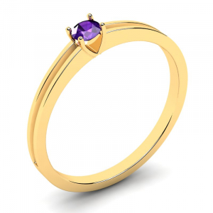 Klasyczny pierścionek złoty fioletowa cyrkonia 3mm 