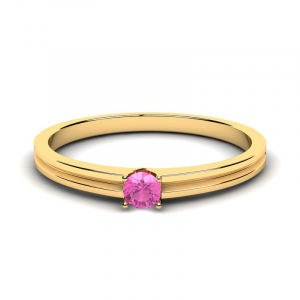 Klasyczny pierścionek złoty różowa cyrkonia 3mm 