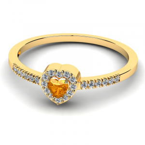 Pierścionek złoty serce pomarańczowa cyrkonia 3mm