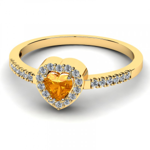 Pierścionek złoty serce pomarańczowa cyrkonia 4mm 