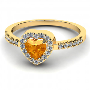 Pierścionek złoty serce pomarańczowa cyrkonia 5mm 