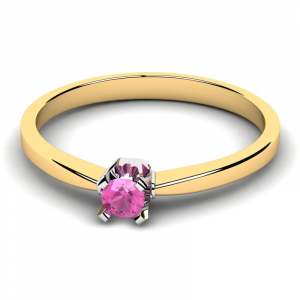 Pierścionek złoty z różową cyrkonią 3mm 