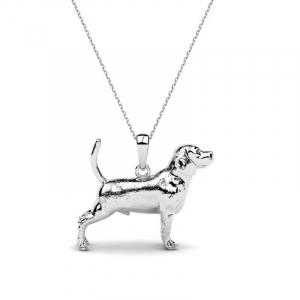 Naszyjnik z białego złota pies beagle grawer