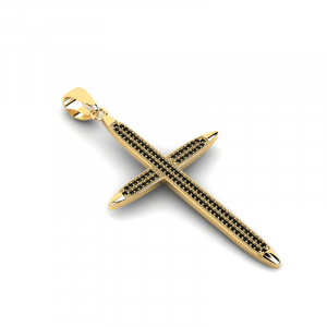 Krzyż złoty 45mm czarne cyrkonie