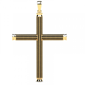 Krzyż złoty 60mm z czarnymi cyrkoniami 14kr