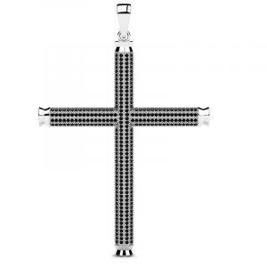 Krzyż z białego złota 60mm z czarnymi brylantami