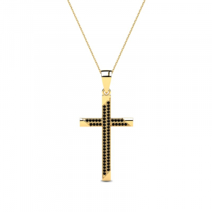 Naszyjnik złoty krzyż z czarnymi cyrkoniami 