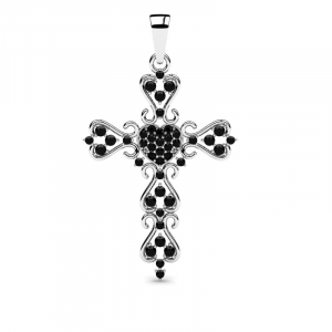 Krzyż z białego złota z czarnymi brylantami