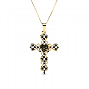 Naszyjnik złoty krzyż z czarnymi cyrkoniami