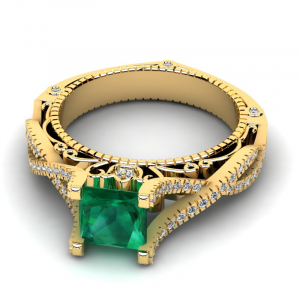 Pierścionek złoty z zieloną cyrkonią 6mm 