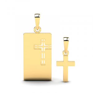 Wisiorek złoty blaszka z krzyżem dla dwojga 14kr