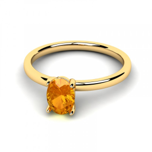 Pierścionek złoty z pomarańczową cyrkonią 7x5mm