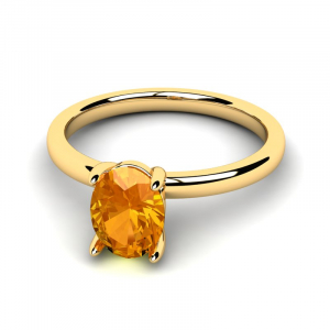 Pierścionek złoty z pomarańczową cyrkonią 8x6mm