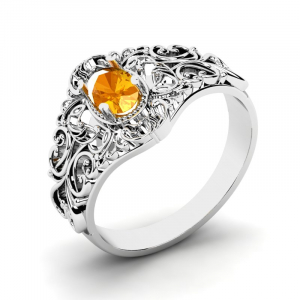 Pierścionek białe złoto pomarańczowa cyrkonia 6x4