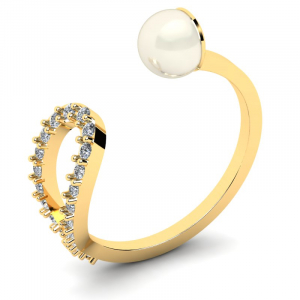 Pierścionek złoty z perłą i cyrkoniami