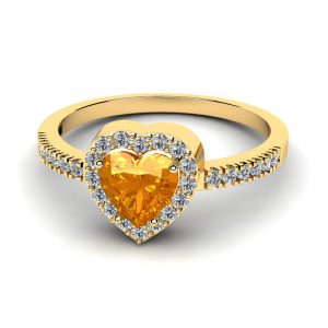 Pierścionek złoty serce pomarańczowa cyrkonia 6mm