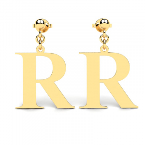 Kolczyki złote duże litery R mono grawer